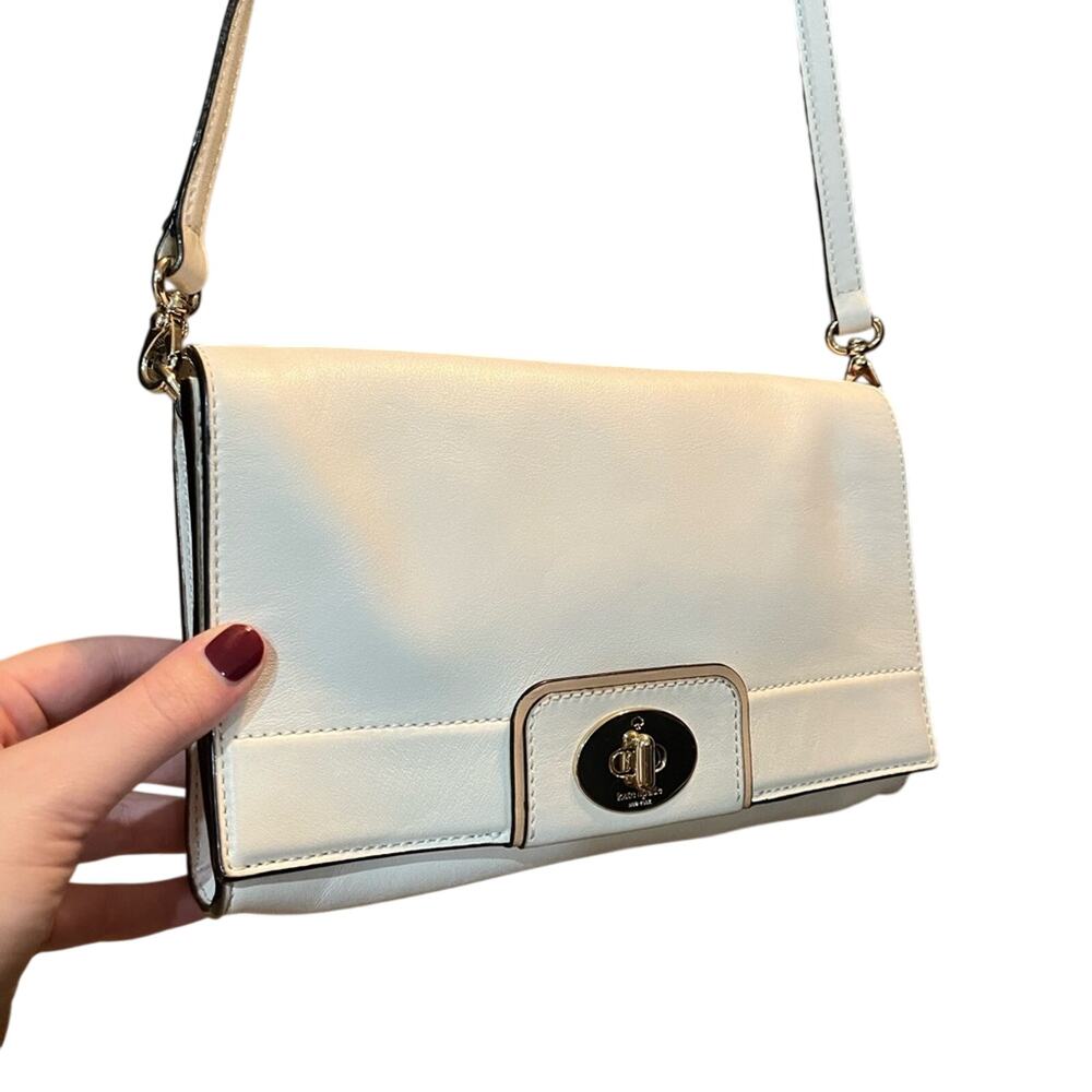 Kate Spade Hampton Road Juliana Turn Lock White Leather 2 Way Crossbody Clutch
